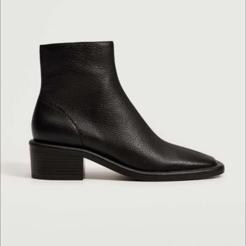Mango 90s Style Genuine Leather Square Toe Moto Boots 7.5 - Picture 1 of 8